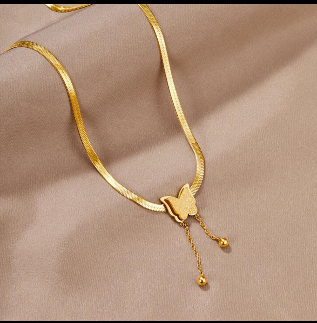 Gold Plated Anti Tarnish Stainless Steel Butterfly Pendent Chain Necklace