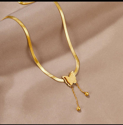 Gold Plated Anti Tarnish Stainless Steel Butterfly Pendent Chain Necklace