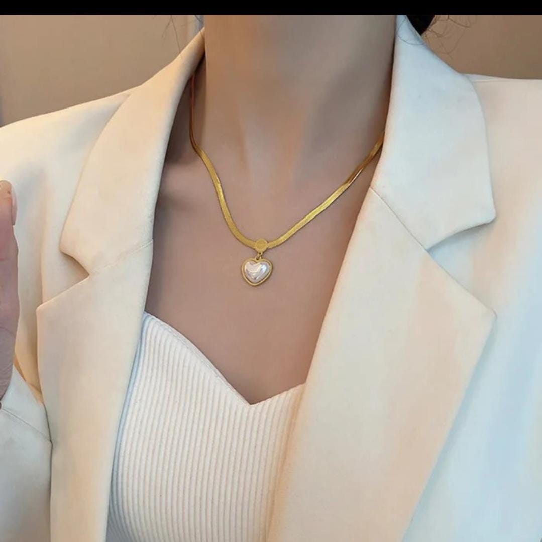 Gold Plated Anti Tarnish Stainless Steel Heart Pendent Chain Necklace