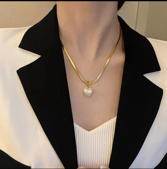 Gold Plated Anti Tarnish Stainless Steel Heart Pendent Chain Necklace