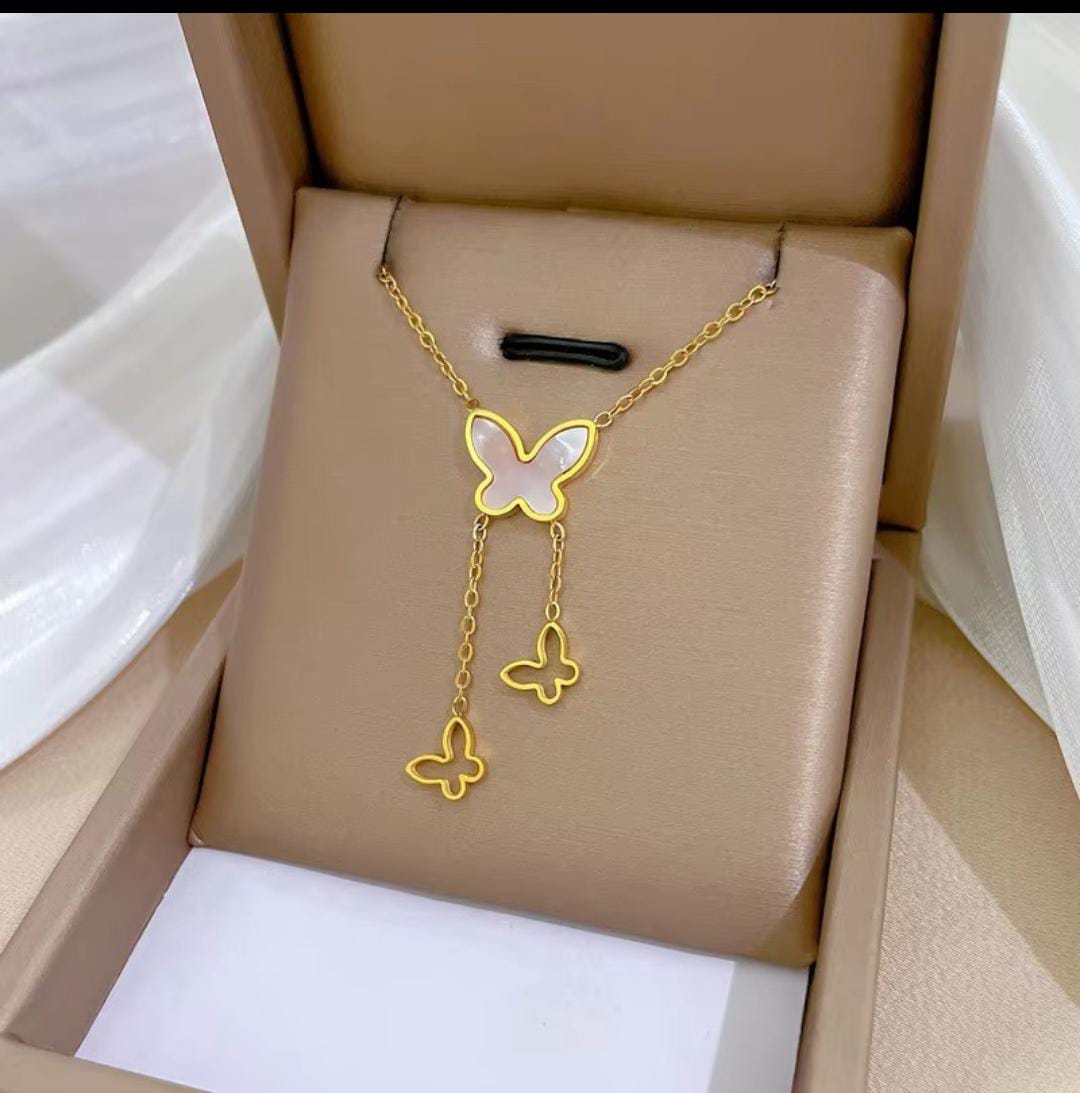 Gold Plated Anti Tarnish Stainless Steel Butterfly Chain Necklace