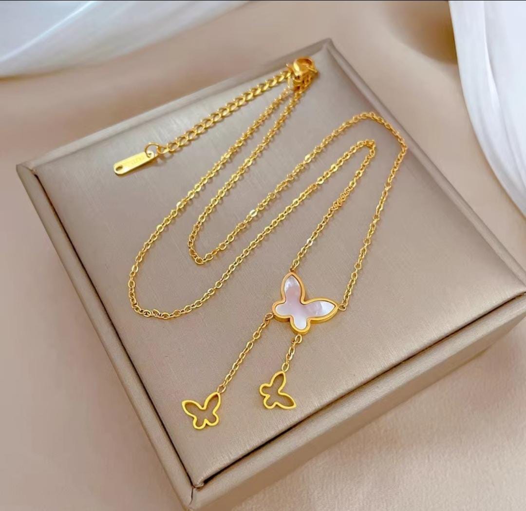Gold Plated Anti Tarnish Stainless Steel Butterfly Chain Necklace