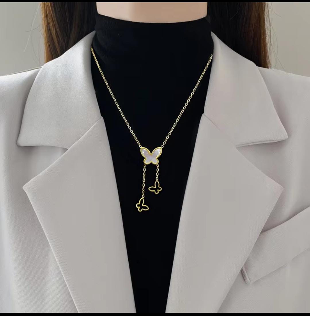 Gold Plated Anti Tarnish Stainless Steel Butterfly Chain Necklace