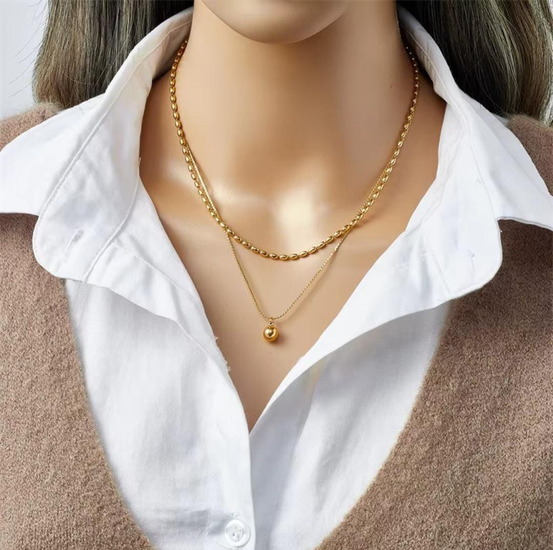Gold Plated Anti Tarnish Stainless Steel double chain Necklace