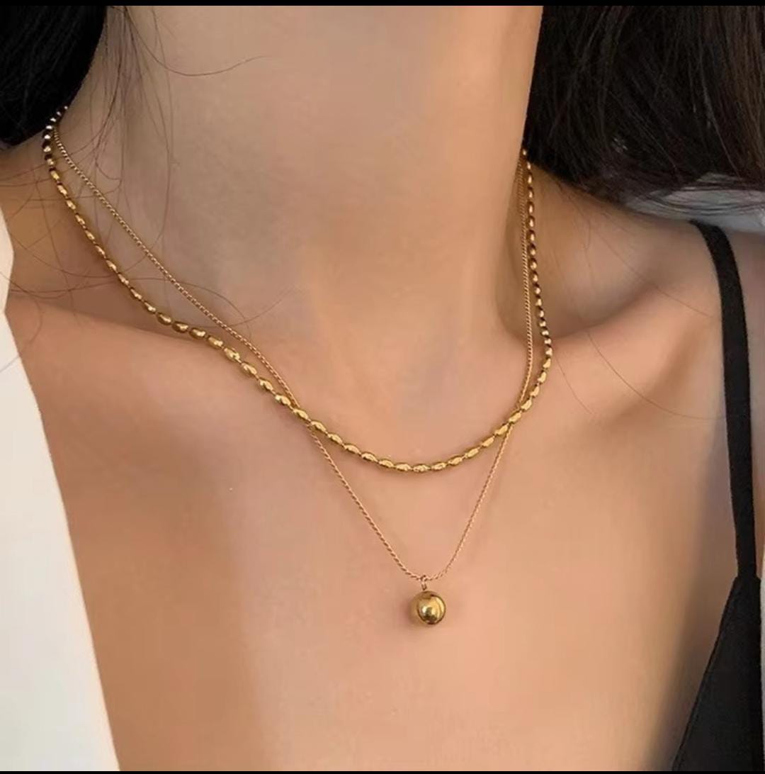 Gold Plated Anti Tarnish Stainless Steel double chain Necklace