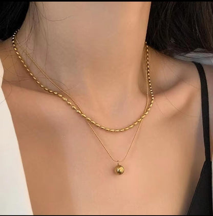 Gold Plated Anti Tarnish Stainless Steel double chain Necklace