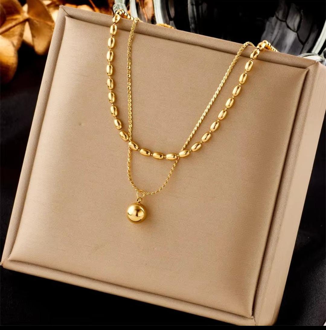 Gold Plated Anti Tarnish Stainless Steel double chain Necklace
