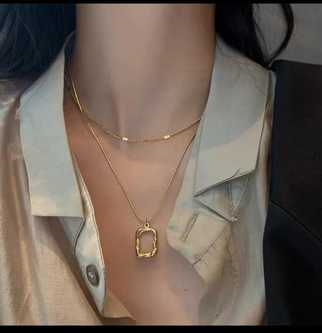 Gold Plated Anti Tarnish Stainless Steel double chain Necklace