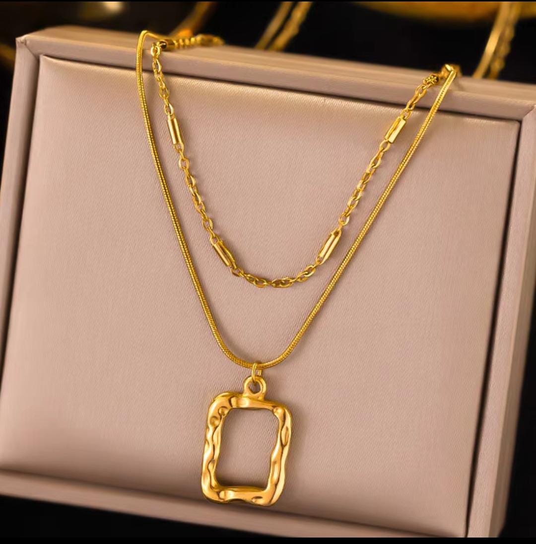 Gold Plated Anti Tarnish Stainless Steel double chain Necklace