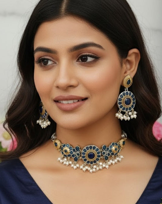 Handcrafted Brass Dual Tone Choker & Earring Set – Ethnic Fashion Jewellery for Women