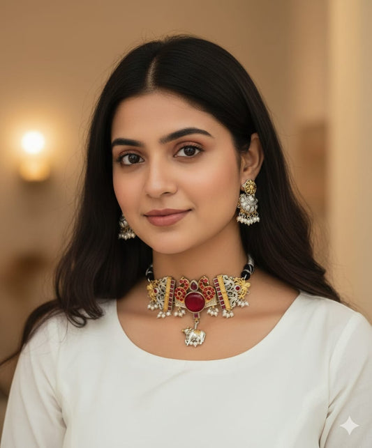 Sangani Handmade Dual tone Silver and Gold Plated  Necklace Set