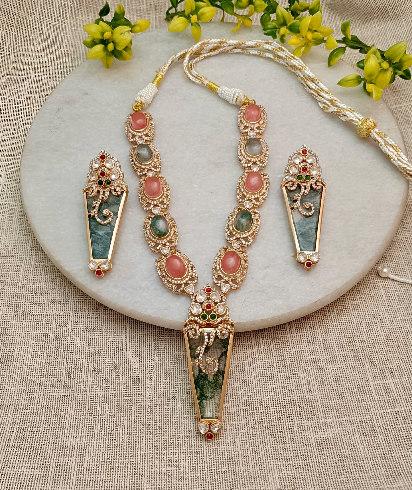 Sangani Russian Stone Royal Monzonite Necklace Set with Earrings