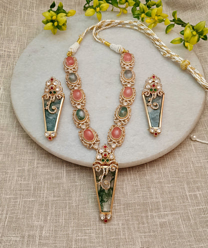 Sangani Russian Stone Royal Monzonite Necklace Set with Earrings