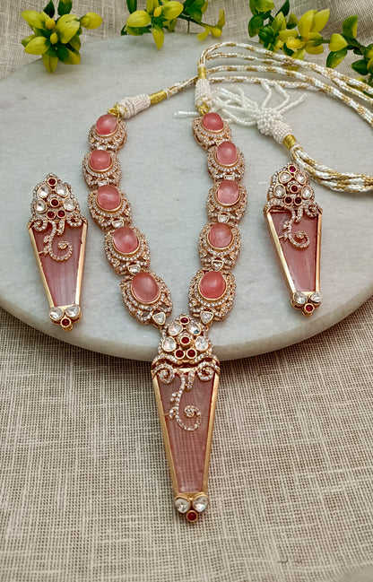 Sangani Russian Stone Royal Monzonite Necklace Set with Earrings