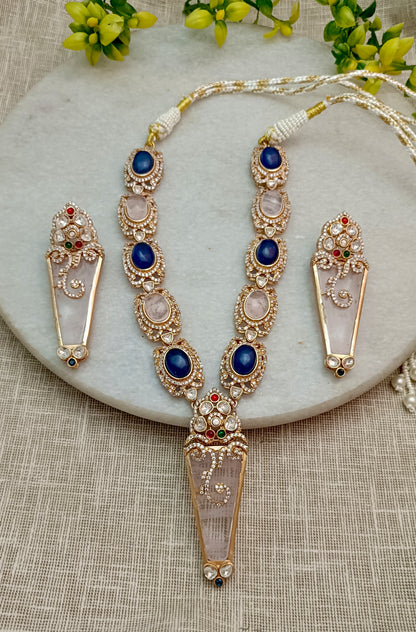 Sangani Russian Stone Royal Monzonite Necklace Set with Earrings