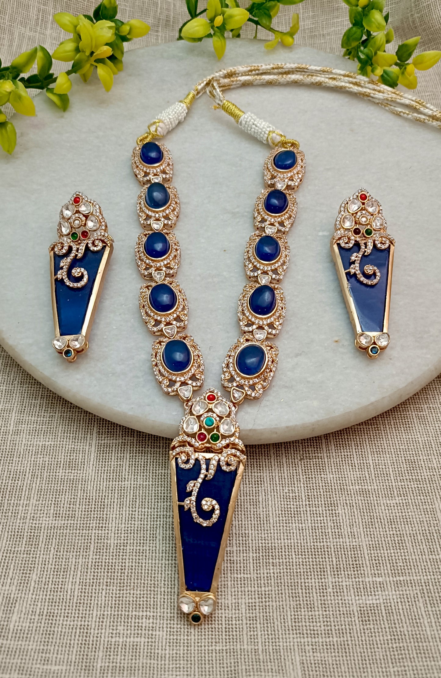 Sangani Russian Stone Royal Monzonite Necklace Set with Earrings