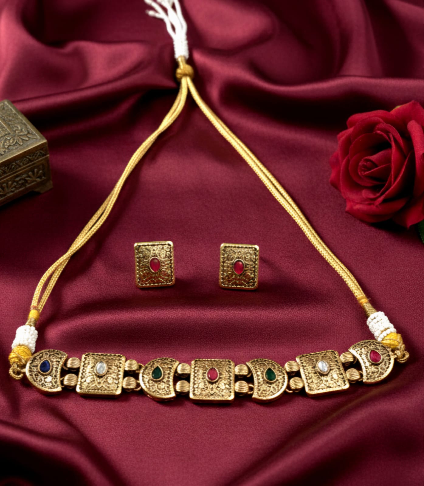 Tanya Brass Gold Plated Choker set with Earrings