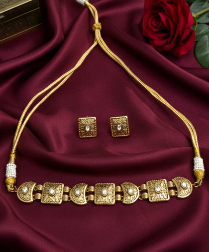 Tanya Brass Gold Plated Choker set with Earrings