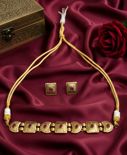 Tanya Brass Gold Plated Choker set with Earrings