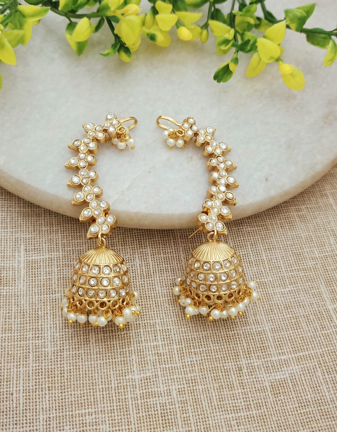 Saavi Floral Pearl Jhumka EarCuff