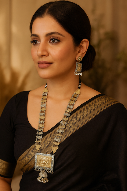 Sangini Dual Tone long necklace with Earrings