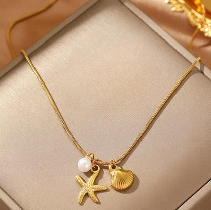 Gold Plated Anti Tarnish Stainless Steel Star Pendent Chain Necklace