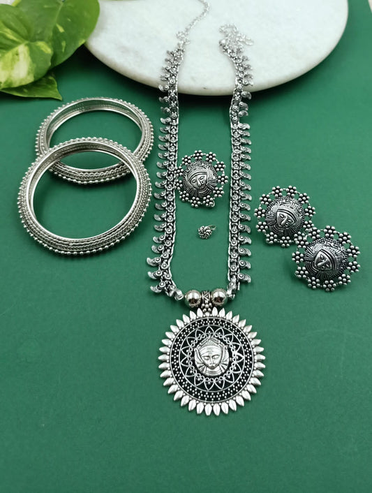 DURGA MATA Silver Plated Long Chain Pendant Combo