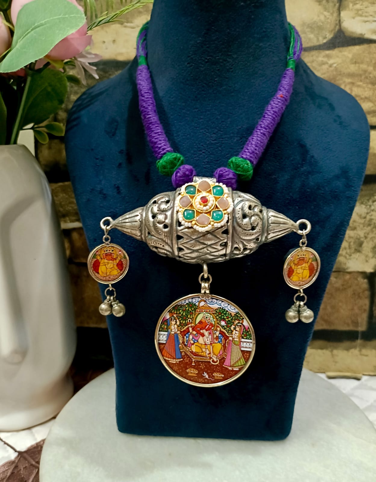 Ganpati bappa charms neckpiece with earrings