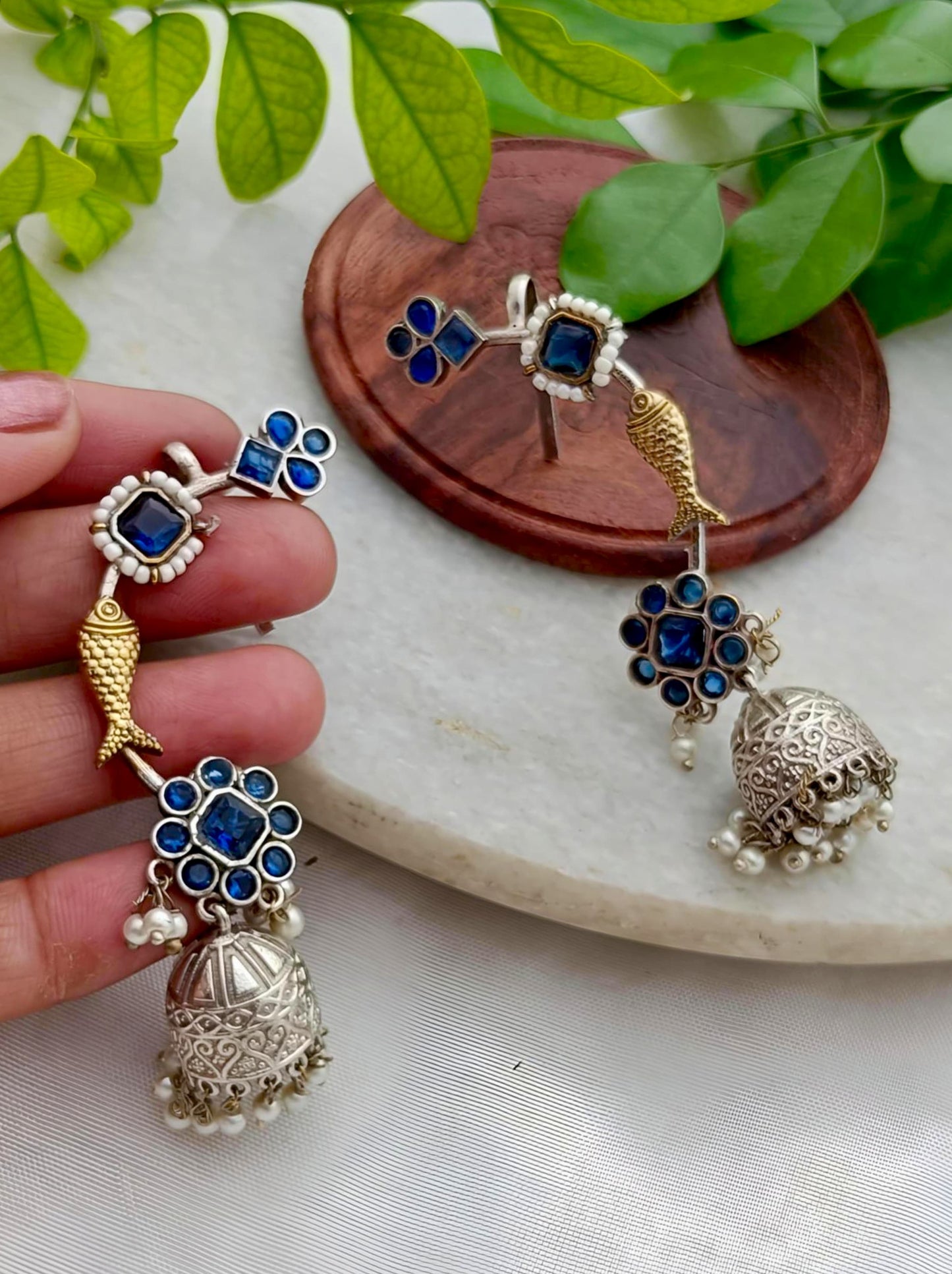 Beautiful Dual Tone Fish Motif  Earcuff With Jhumka