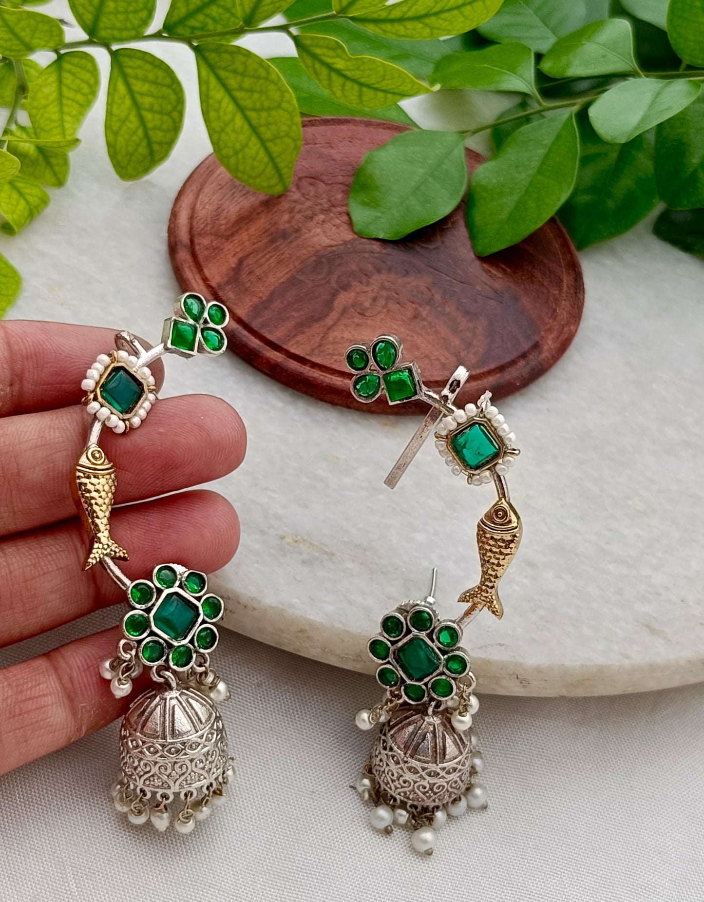 Beautiful Dual Tone Fish Motif  Earcuff With Jhumka