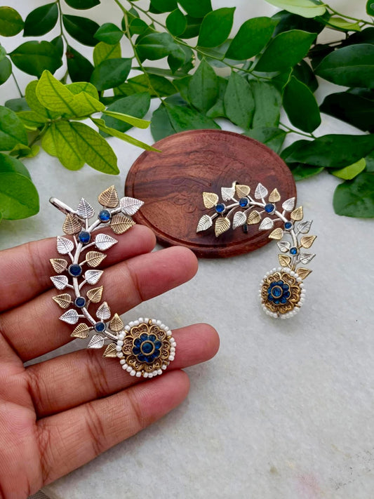 Beautiful Dual Tone Leaf Blue colour stone Earcuff