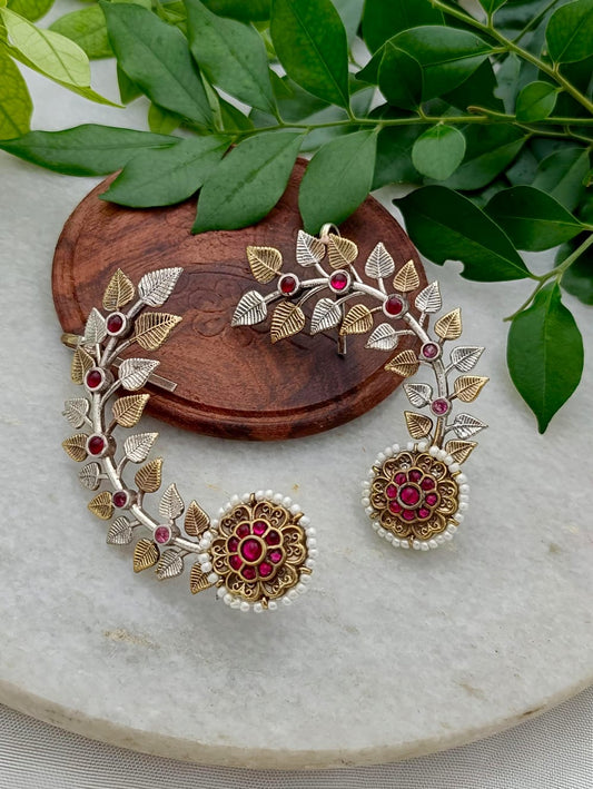 Beautiful Dual Tone Leaf Pink Colour Stone Earcuff
