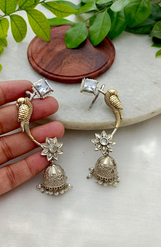 Beautiful Dual Tone Parrot White stone Colour Earcuff