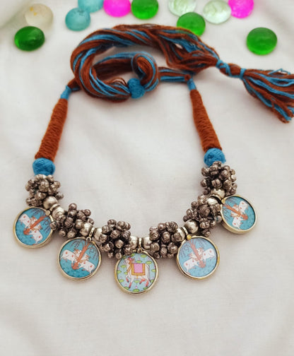Beautiful Silver Plated Pichwai Painting Charms Neckpiece