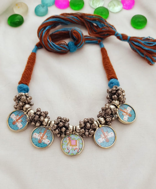 Beautiful Silver Plated Pichwai Painting Charms Neckpiece