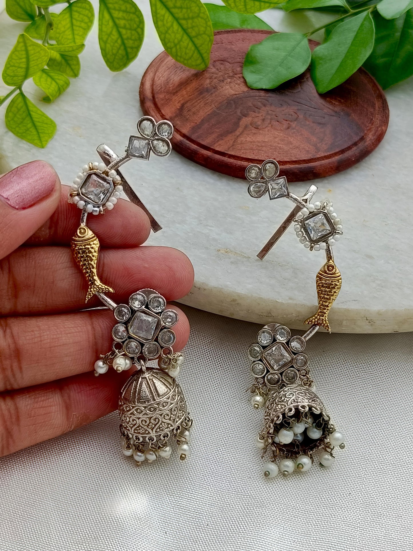 Beautiful Dual Tone Fish Motif  Earcuff With Jhumka