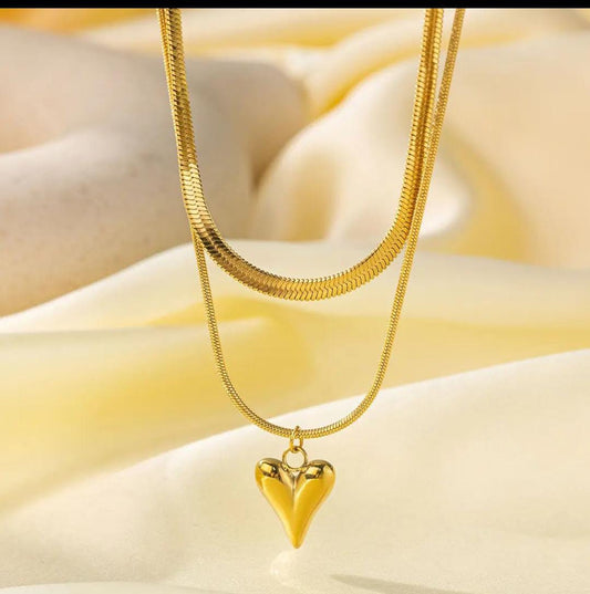Gold Plated Anti Tarnish Stainless Heart Pendant Chain Necklace