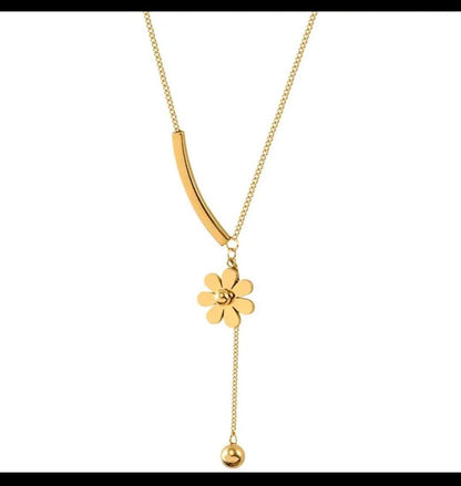 Gold Plated Anti Tarnish Stainless Steel Flower Pendent Chain Necklace