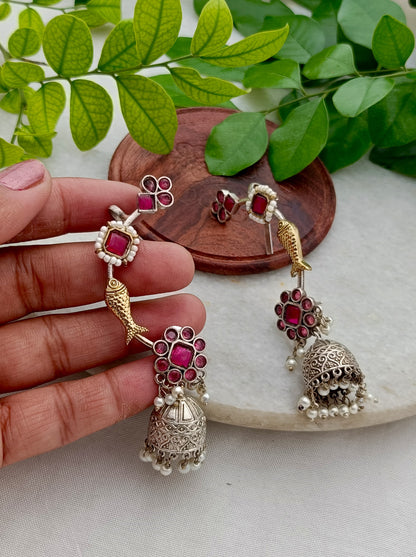 Beautiful Dual Tone Fish Motif  Earcuff With Jhumka