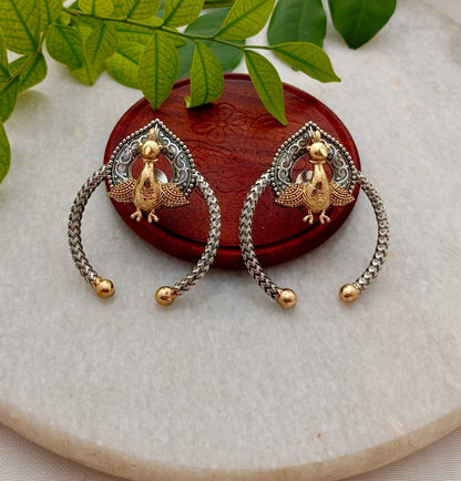 Beautiful Peacock Dual Tone Brass Earrings
