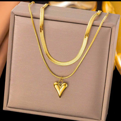 Gold Plated Anti Tarnish Stainless Heart Pendant Chain Necklace