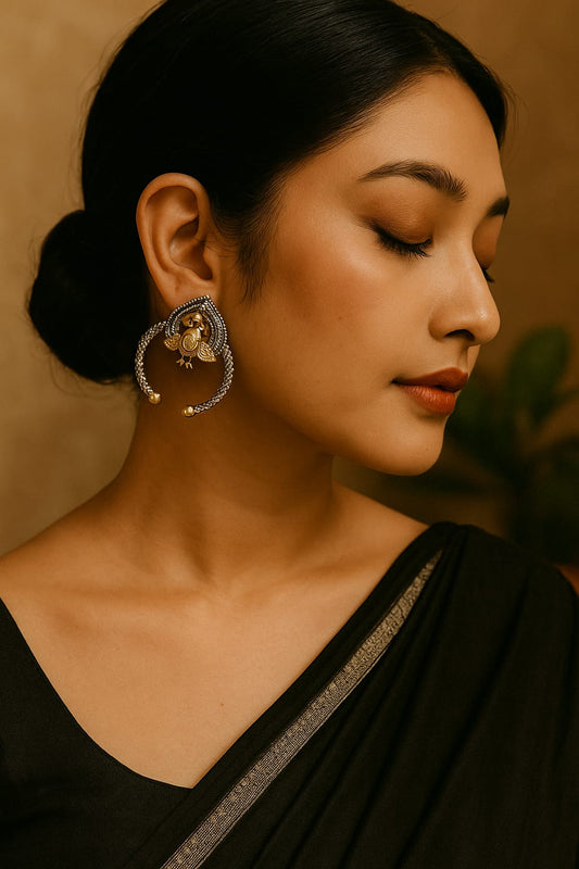 Beautiful Peacock Dual Tone Brass Earrings