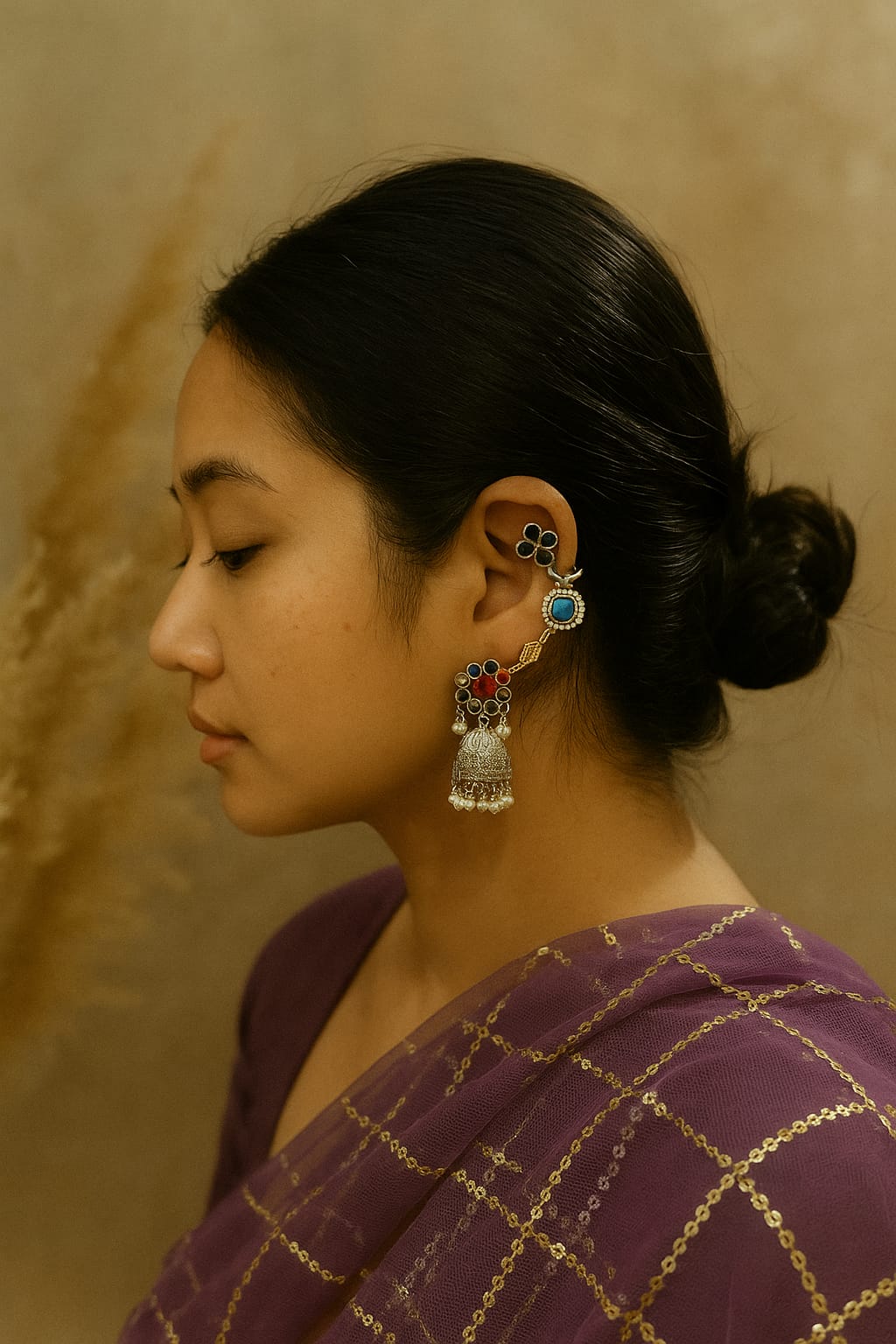 Beautiful Dual Tone Fish motif Earcuff with Jhumka