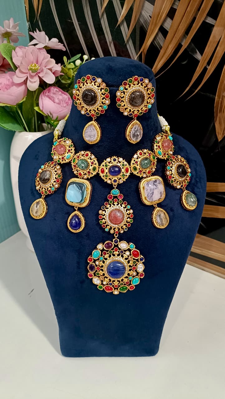 Royal Sabyasachi inspired Navratna Statement Necklace Set