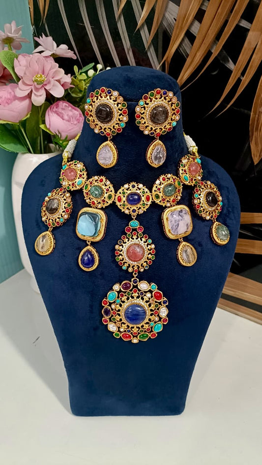Royal Sabyasachi inspired Navratna Statement Necklace Set
